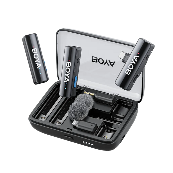 BOYA BY-M1 microphone kit with accessories on a white background