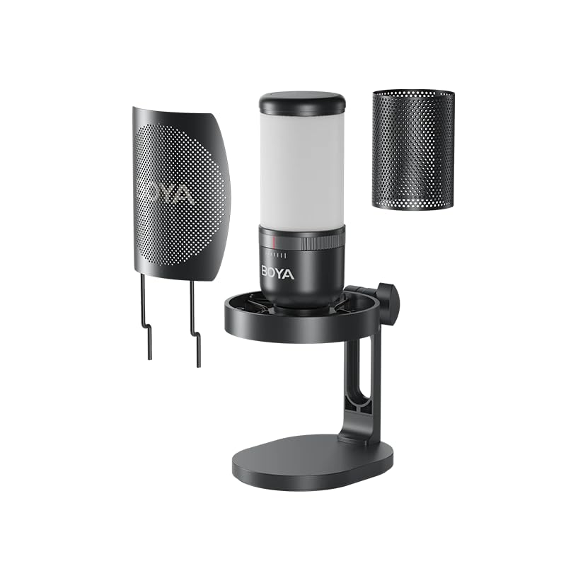 BOYA K3 RGB Gaming Condenser Mic Kit with Pop Filter, Shock Mount, USB-C Cable – Ideal Podcast Mic Set for Podcasting, Streaming and Gaming (Black)