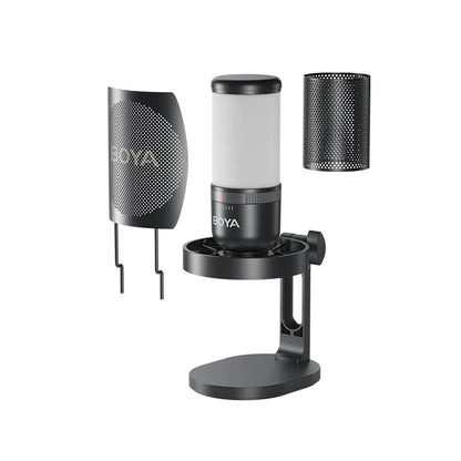 BOYA K3 RGB Gaming Condenser Mic Kit with Pop Filter, Shock Mount, USB-C Cable – Ideal Podcast Mic Set for Podcasting, Streaming and Gaming (Black)