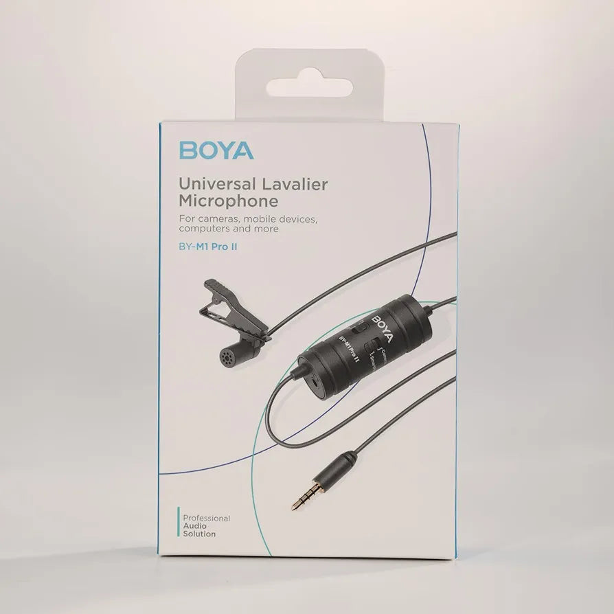 BOYA Lavalier Lapel Microphone - No Battery, by-M1 Pro ll Omnidirectional Condenser Mic for iPhone Camera Android PC Windows - for YouTube, Interview, Video Recording 19.6ft