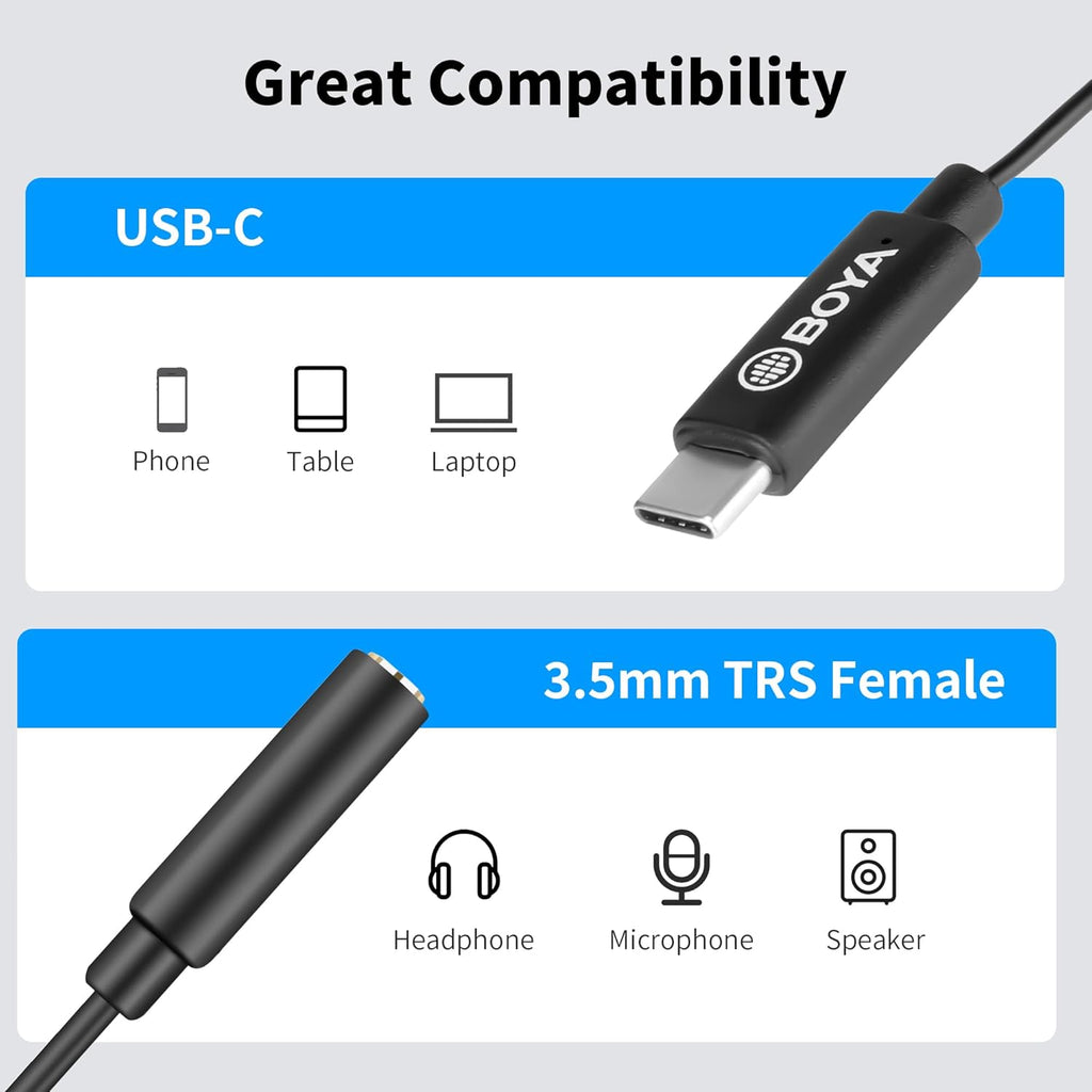 BOYA BY-K4 USB-C to 3.5mm TRS Microphone Adapter