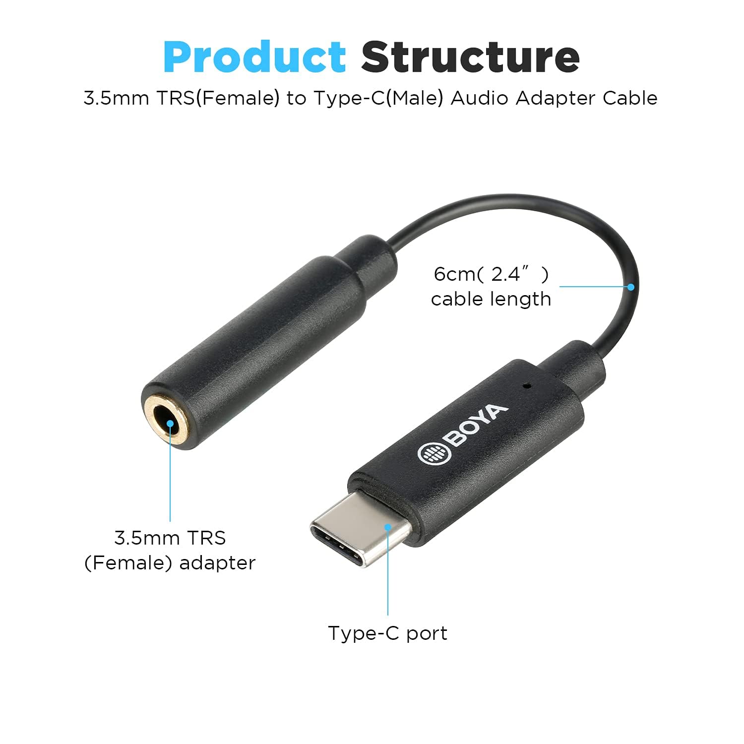 BOYA BY-K4 USB-C to 3.5mm TRS Microphone Adapter