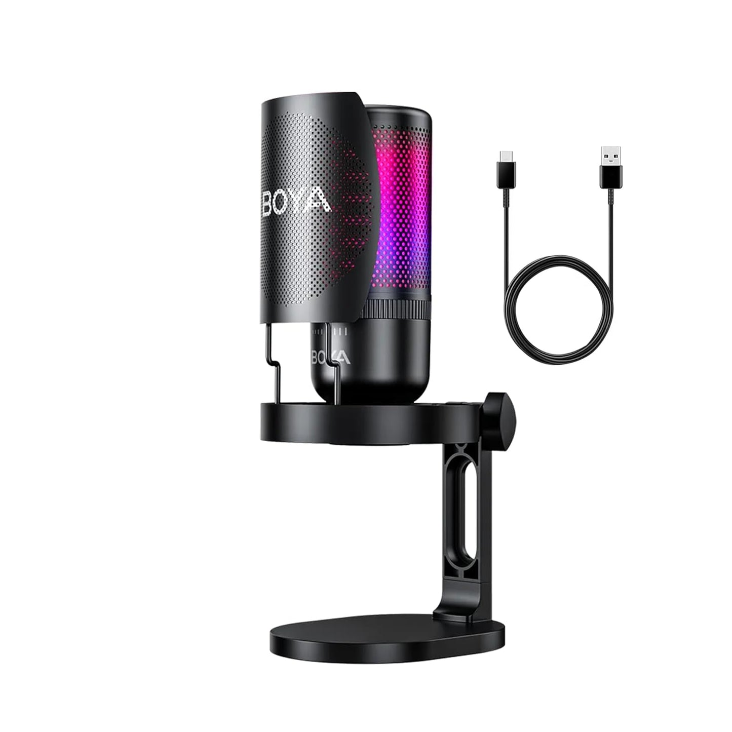 BOYA K3 RGB Gaming Condenser Mic Kit with Pop Filter, Shock Mount, USB-C Cable – Ideal Podcast Mic Set for Podcasting, Streaming and Gaming (Black)