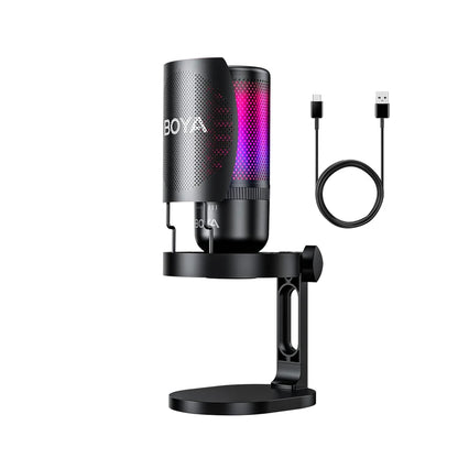 BOYA K3 RGB Gaming Condenser Mic Kit with Pop Filter, Shock Mount, USB-C Cable – Ideal Podcast Mic Set for Podcasting, Streaming and Gaming (Black)