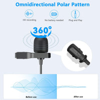 Omnidirectional polar pattern microphone with features highlighted on a light blue background