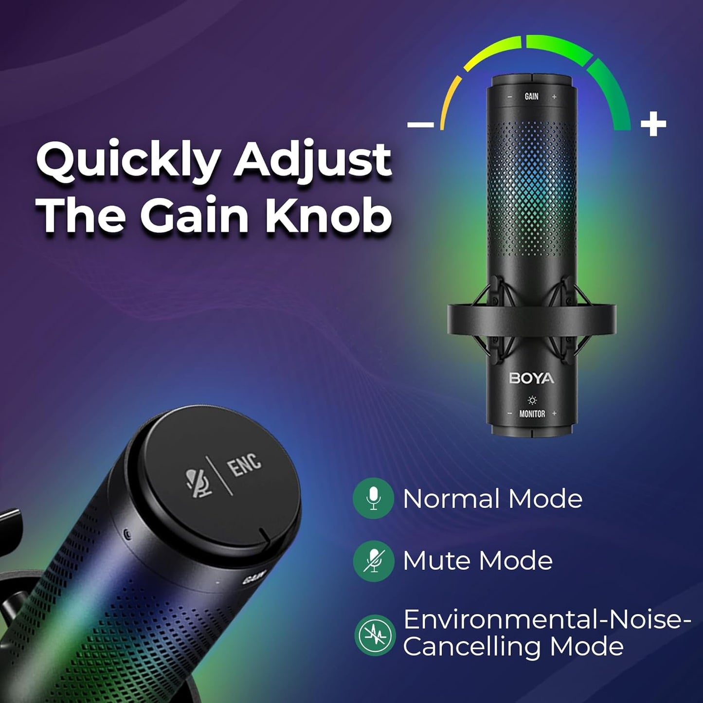 BOYA K9 RGB Gaming Condenser Mic Kit with Pop Filter, Shock Mount, Cover & USB-C Cable – Ideal Podcast Mic Set for Podcasting, Streaming and Gaming (Black)