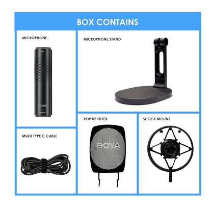 BOYA K9 RGB Gaming Condenser Mic Kit with Pop Filter, Shock Mount, Cover & USB-C Cable – Ideal Podcast Mic Set for Podcasting, Streaming and Gaming (Black)