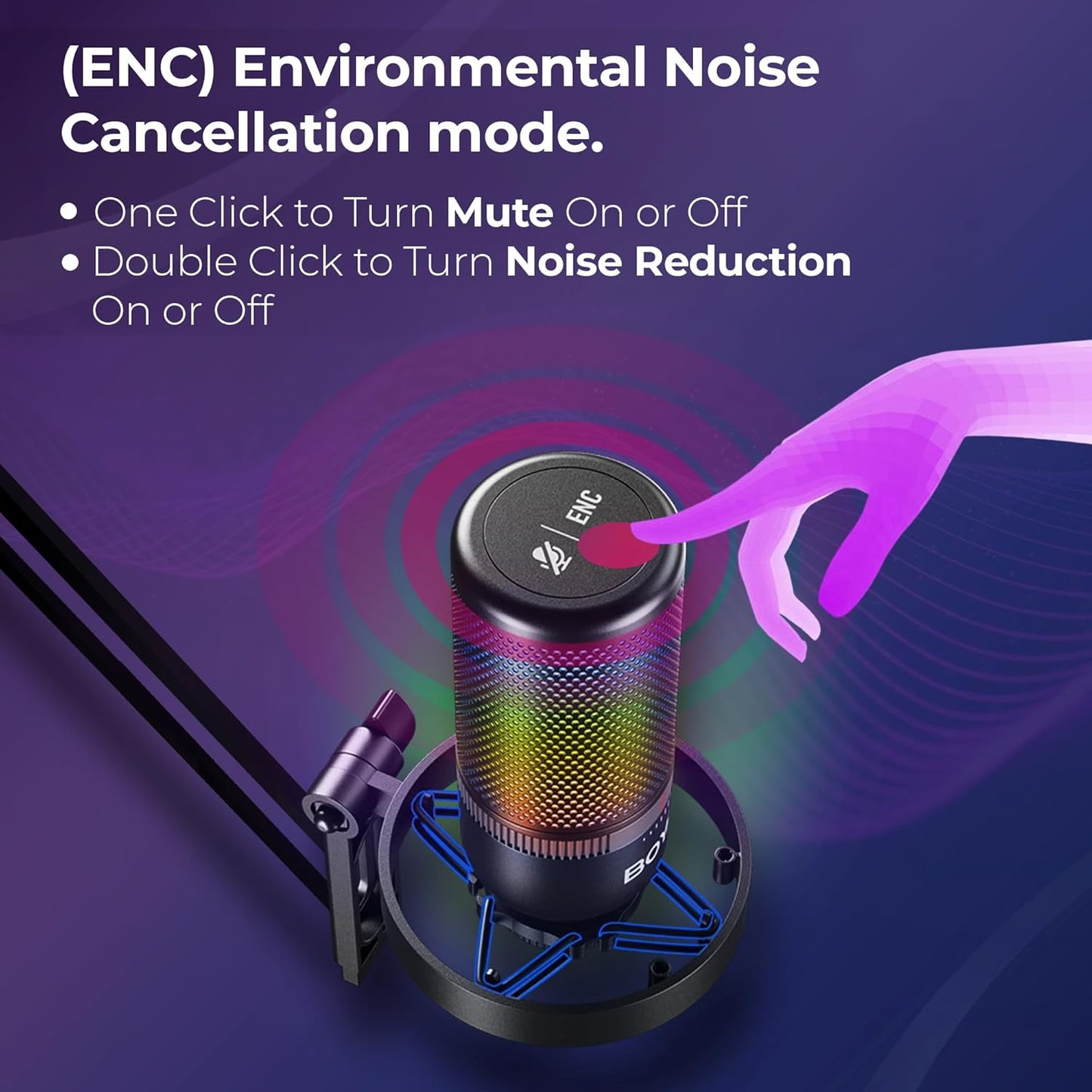 BOYA K3 RGB Gaming Condenser Mic Kit with Pop Filter, Shock Mount, USB-C Cable – Ideal Podcast Mic Set for Podcasting, Streaming and Gaming (Black)