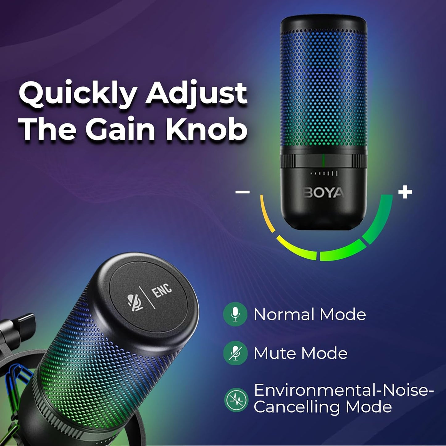 BOYA K3 RGB Gaming Condenser Mic Kit with Pop Filter, Shock Mount, USB-C Cable – Ideal Podcast Mic Set for Podcasting, Streaming and Gaming (Black)