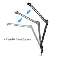 Adjustable arm with hinges and blue arrows indicating movement on a white background