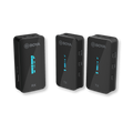 Three BOYA wireless microphone transmitters on a white background