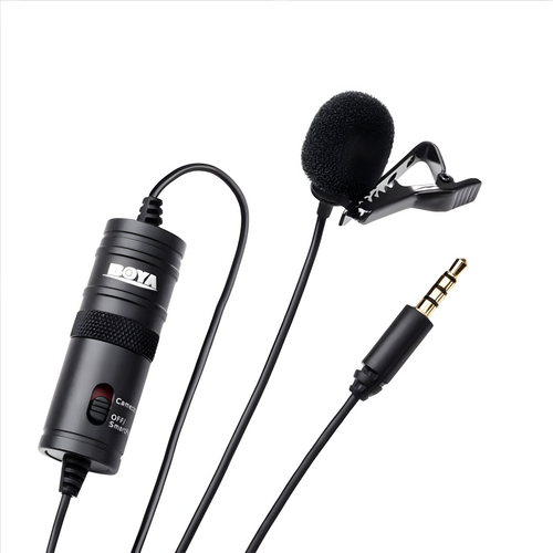 BOYA BY-M1 lavalier microphone on a white background