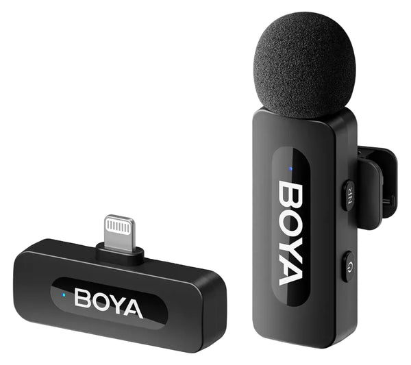BOYA BY-V1 wireless microphone transmitter on a white background for iphone/ipad